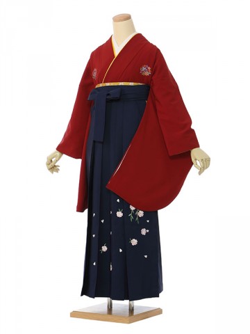 袴レンタル　格安|花紋柄の卒業式袴フルセット(赤系)|卒業袴(普通サイズ)