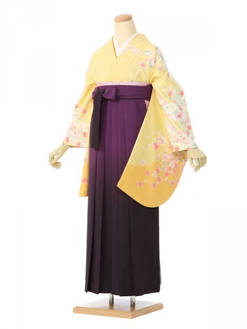 桜づくし柄の卒業式袴フルセット(黄色系)|卒業袴(普通サイズ)