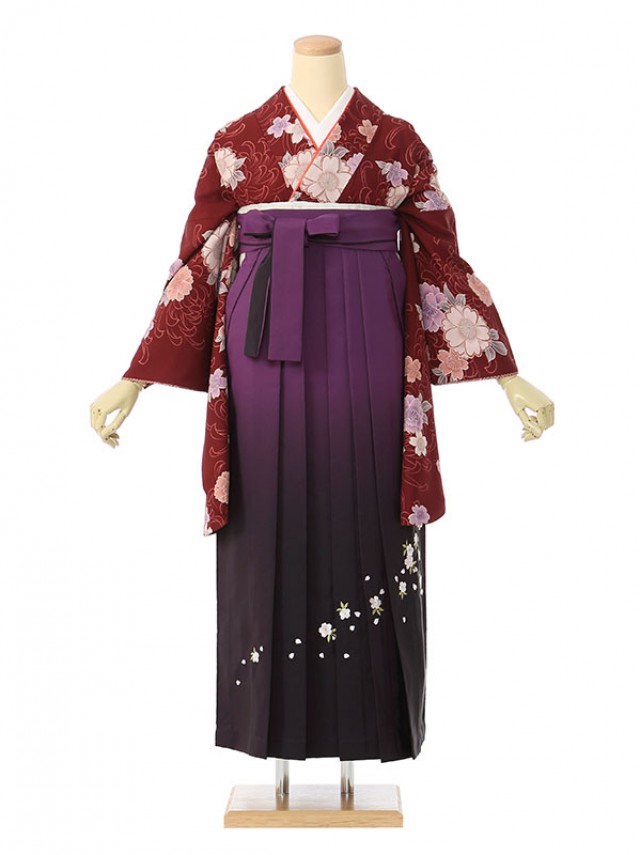 桜と乱菊柄の卒業式袴フルセット(えび茶系)|卒業袴(普通サイズ)
