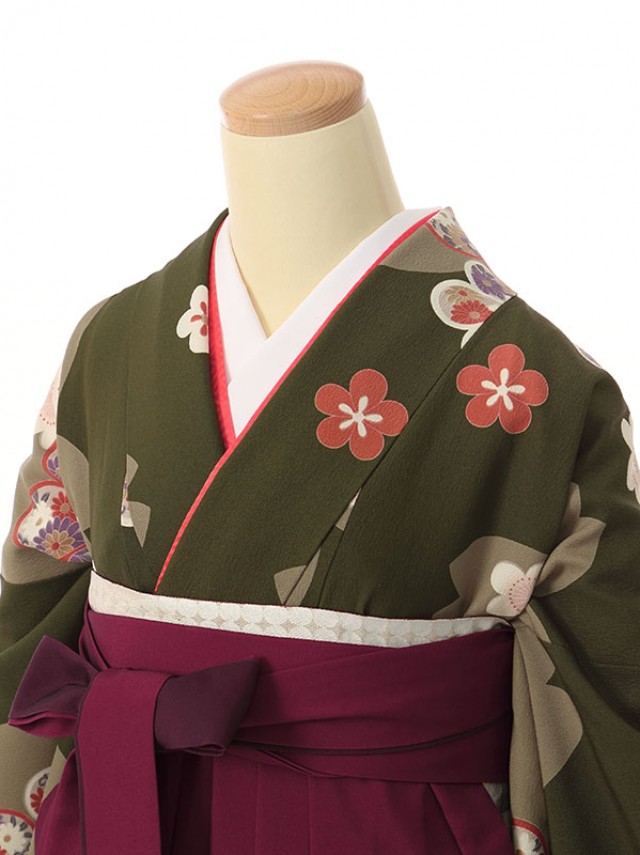 大桜に華紋柄の卒業式袴フルセット(カーキ系)|卒業袴(普通サイズ)