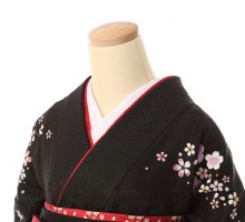 紫ピンク桜柄の卒業式袴フルセット(黒系)|卒業袴(普通サイズ)
