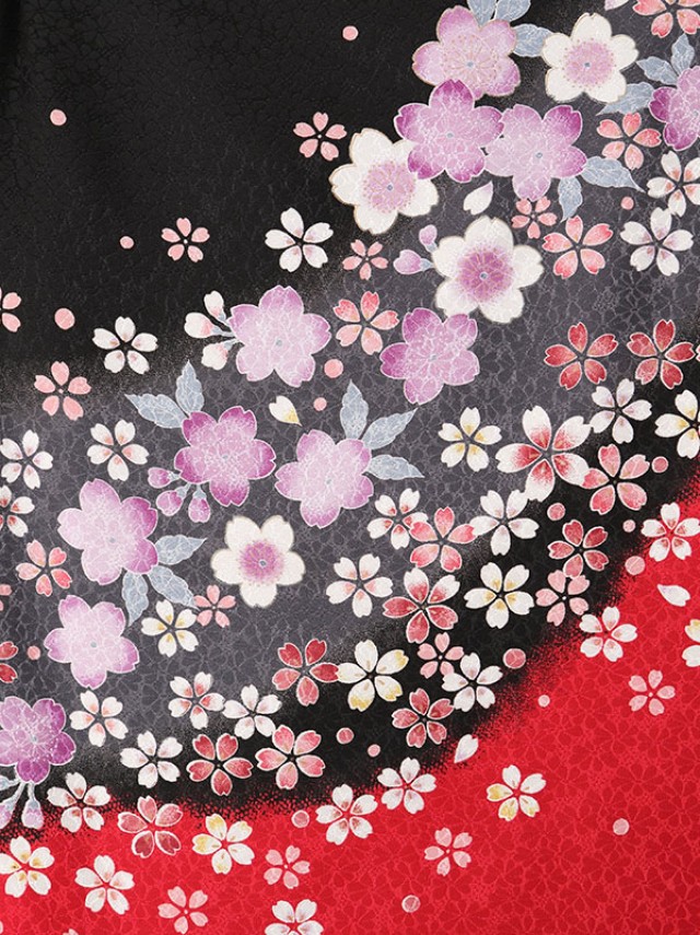 紫ピンク桜柄の卒業式袴フルセット(黒系)|卒業袴(普通サイズ)