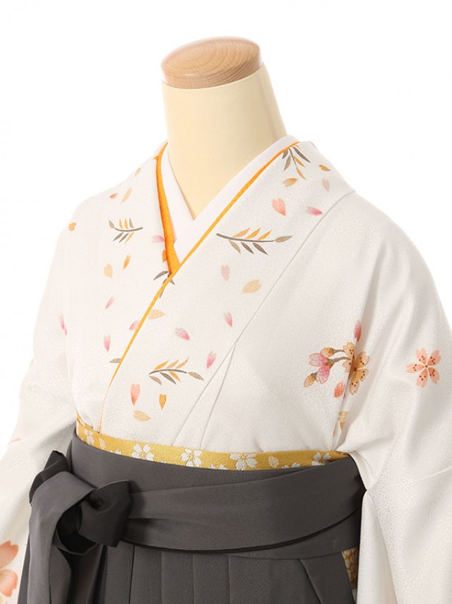 先生むけ　袴|枝垂れ桜柄の卒業式袴フルセット(白系)|卒業袴(普通サイズ)