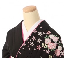 八重桜柄の卒業式袴フルセット(黒系)|卒業袴(普通サイズ)