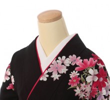 レンタル袴|黒着物|四季花柄の卒業式袴フルセット(ブラック系)|卒業袴(普通サイズ)