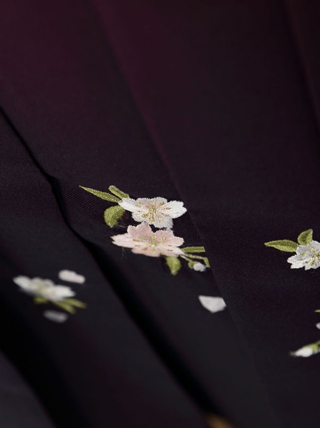 レンタル袴|黒着物|四季花柄の卒業式袴フルセット(ブラック系)|卒業袴(普通サイズ)