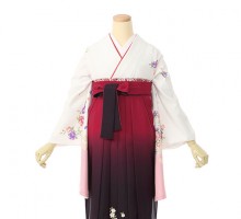 ピンクぼかし桜柄の卒業式袴フルセット(白系)|卒業袴(普通サイズ)