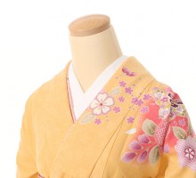 袖赤ぼかし鹿の子牡丹と桜柄の卒業式袴フルセット(黄色系)|卒業袴(普通サイズ)