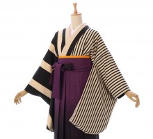 大小の縞柄の卒業式袴フルセット(ベージュ系)|卒業袴(普通サイズ)