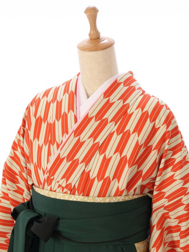 矢絣柄の卒業式袴フルセット(オレンジ系)|卒業袴(普通サイズ)