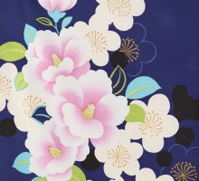 レンタル袴|レトロテイストな椿桜柄の卒業式袴フルセット(ブルー系)|卒業袴(普通サイズ)