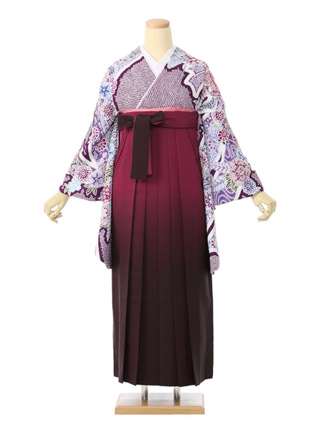 疋田絞り調古典柄の卒業式袴フルセット(紫系)|卒業袴(普通サイズ)