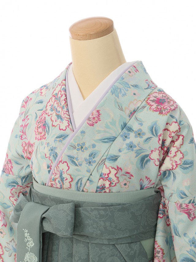 ジルスチュアート牡丹花柄の卒業式袴フルセット(緑系)|卒業袴(普通サイズ)