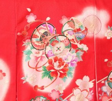 【正絹】着物　花鼓　箔に雪輪　桜柄のお宮参り着物フルセット(赤系)|女の子