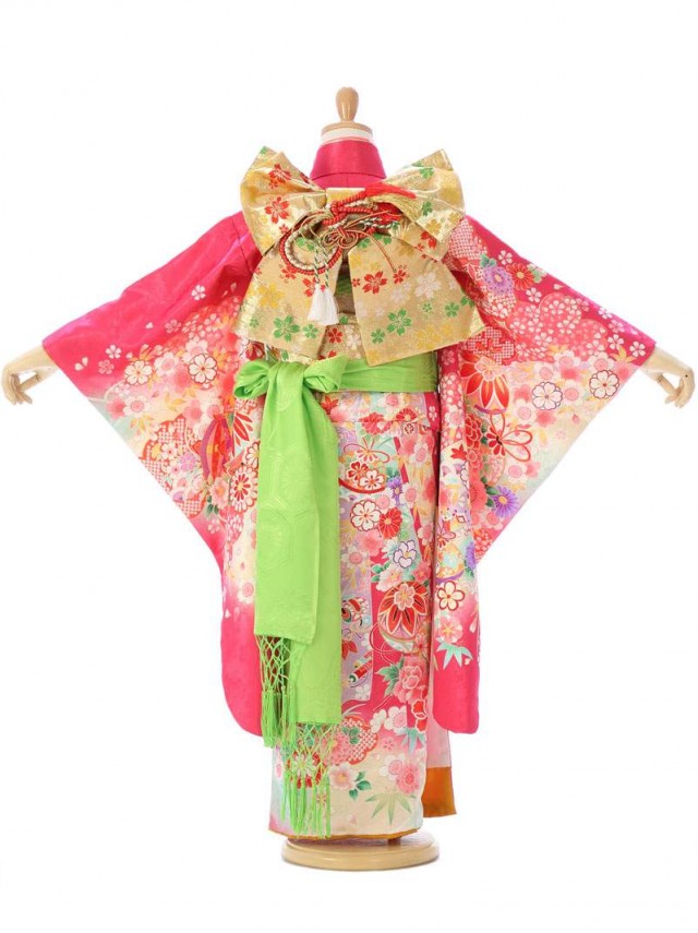 着物　古典柄の七五三着物レンタルフルセット(ピンク系)|女の子(七歳)