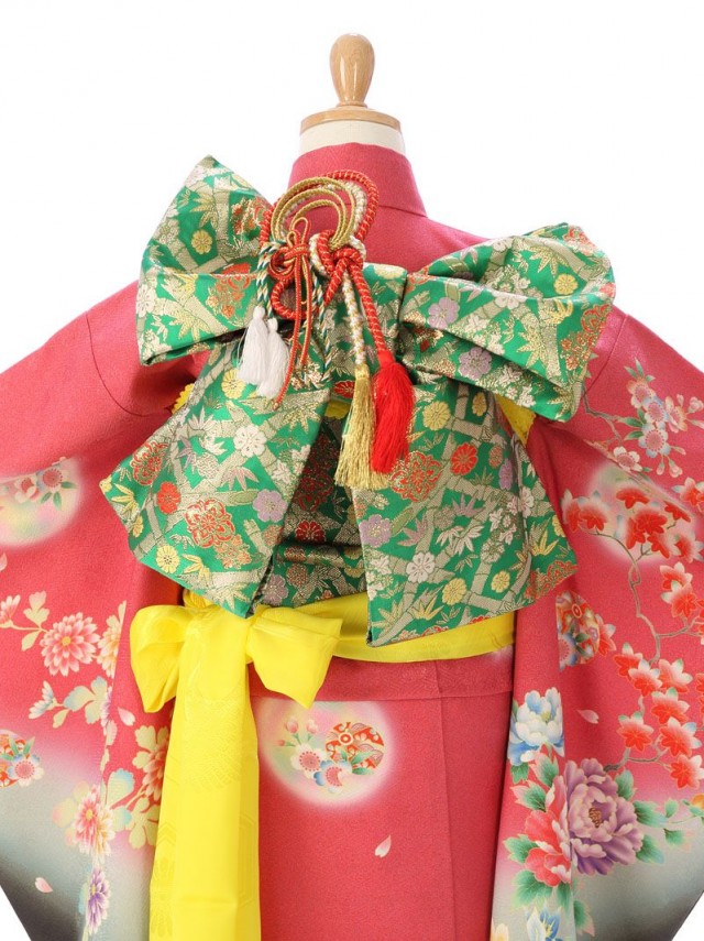 7歳着物　四つ身　四季花　古典柄の七五三着物レンタルフルセット(ピンク系 )|女の子(七歳)