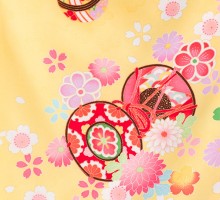 【七歳女の子】	　椿姫ブランド☆　黄色/水色地の可愛いコンビの桜地紋に古典柄。