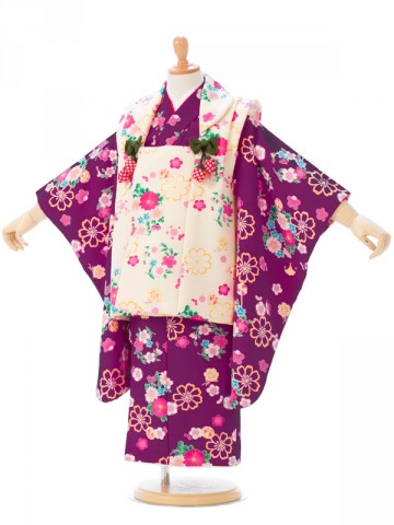 被布着物セット きれいなローズ柄の被布フルセット(紫系)|女の子(三歳)