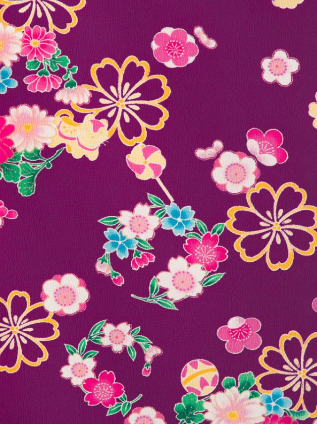 被布着物セット きれいなローズ柄の被布フルセット(紫系)|女の子(三歳)