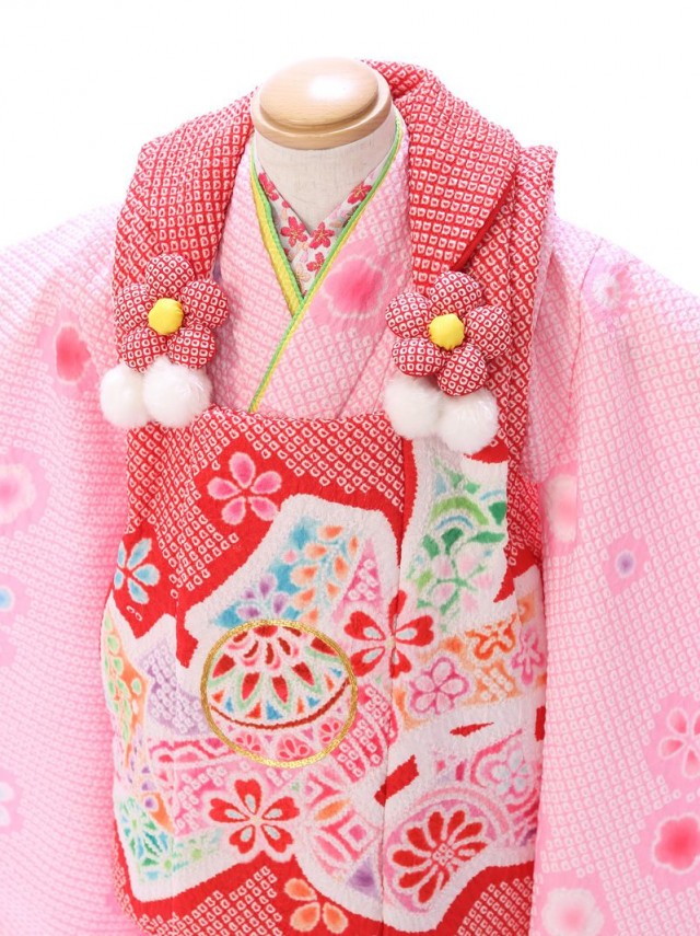 総絞り　ピンク|七五三着物3歳　女の子(被布)フルセット(赤　ピンク系)|女の子(3歳)