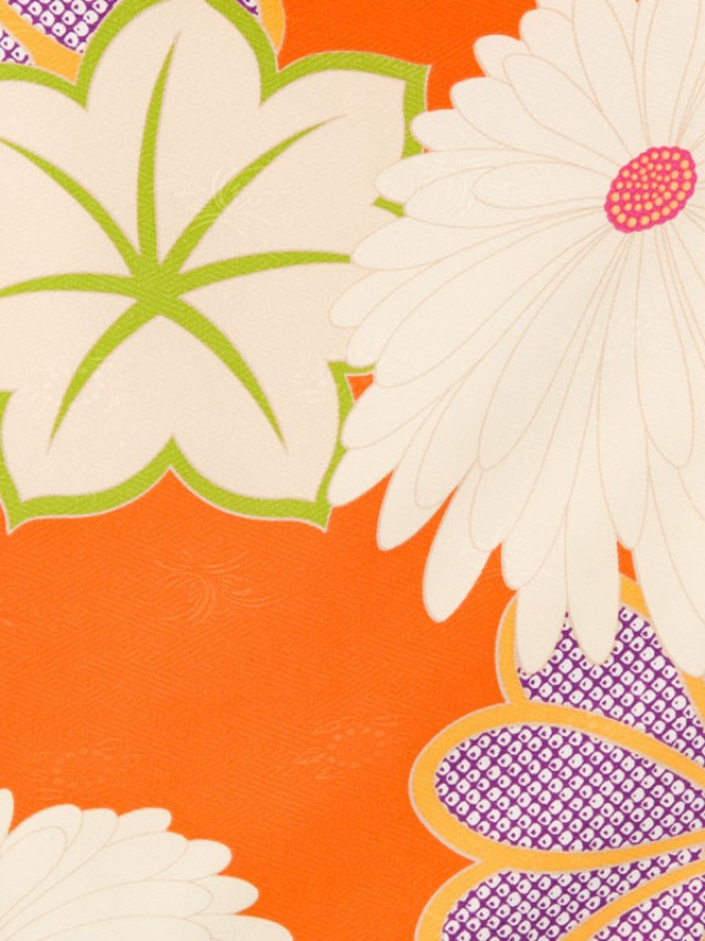 被布　菊華紋柄の七五三着物3歳　女の子(被布)フルセット(オレンジ系 )|女の子(三歳)