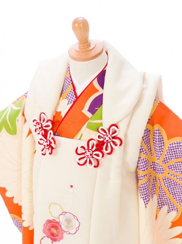 被布　菊紋柄の七五三着物3歳　女の子(被布)フルセット(オレンジ系 )|女の子(三歳)