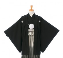 黒紋付き|袴レンタル|150〜155cm|白紋|袴フルセット(黒系)|男の子(小学生袴)