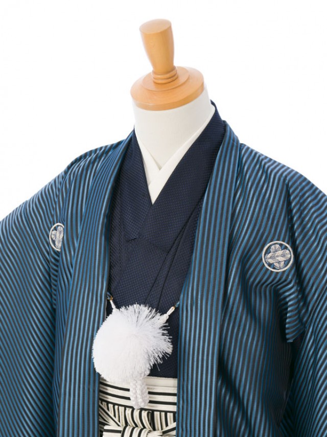 上質|袴レンタル 小学生 |150〜155cm|卒業袴フルセット(ブルー系)|男の子(小学生袴)