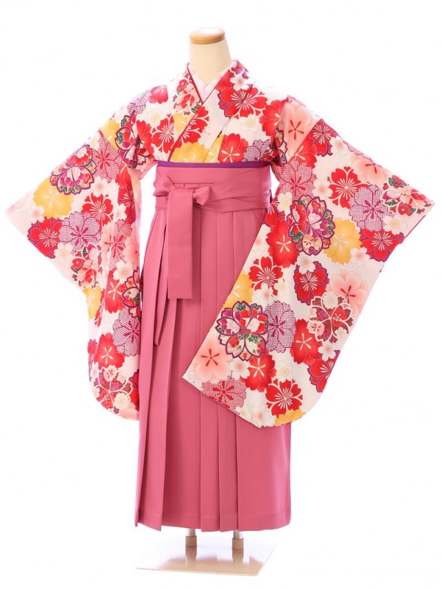 桜　古典柄の卒業式袴フルセット(白系)|女の子(小学生袴)