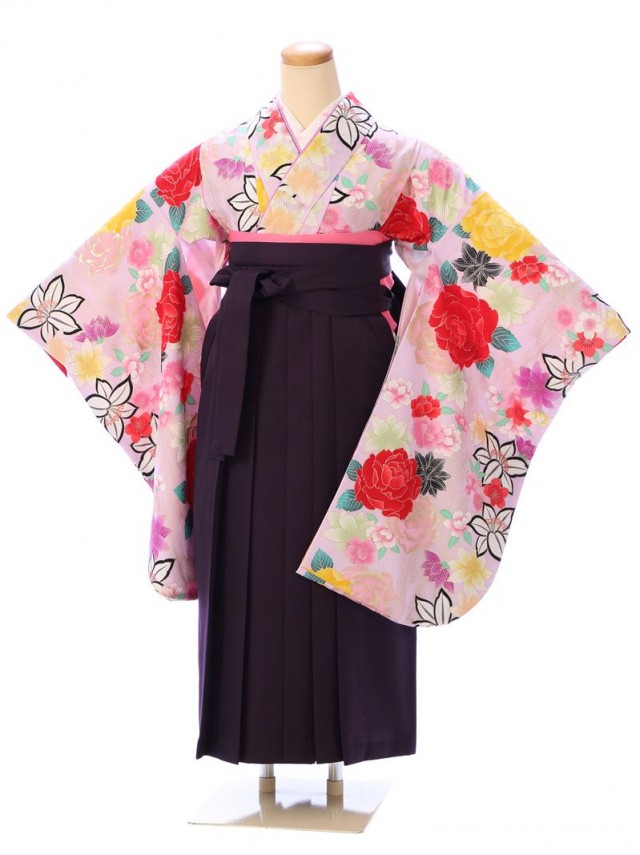 薄紫色　薔薇　百合柄の卒業式袴フルセット(紫系)|女の子(小学生袴)