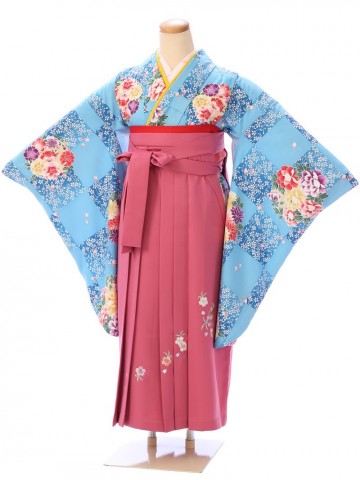 花雪輪柄の卒業式袴フルセット(水色系)|女の子(小学生袴)