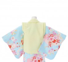 洋花　リボン柄の赤ちゃん着物(被布)フルセット(黄/水色系)|女の子0〜2歳