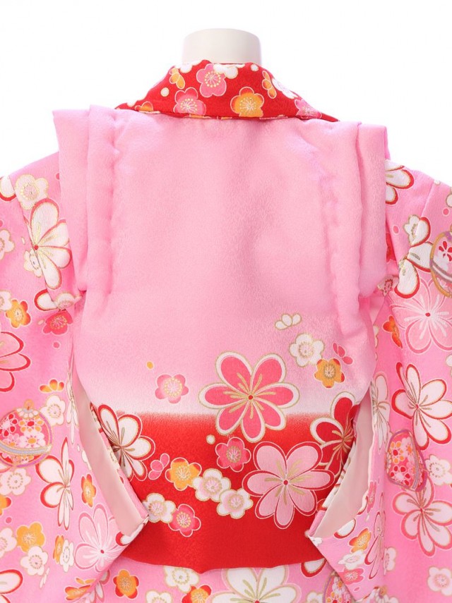 鞠刺繍　梅柄の赤ちゃん着物(被布)フルセット(ピンク/赤系)|女の子0〜2歳