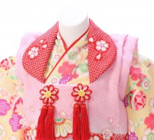 鹿の子　鞠刺繍　桜柄の赤ちゃん着物(被布)フルセット(ピンク/赤系)|女の子0〜2歳
