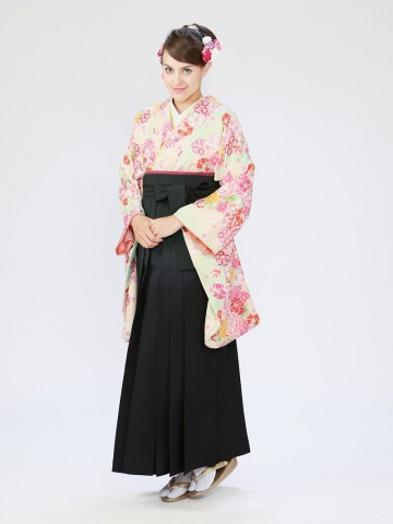 牡丹桜柄の卒業式袴フルセット(緑系)|卒業袴(普通サイズ)