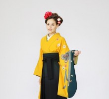 桜柄の卒業式袴フルセット(黄色系)|卒業袴(普通サイズ)
