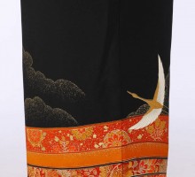 Lサイズ　花柄テープ光淋鶴柄の黒留袖フルセット(黒)| 黒留袖・大きいサイズ(ワイド)