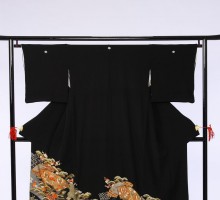 Mサイズ　籠目金箔扇面舞鶴柄の黒留袖フルセット(黒)|黒留袖