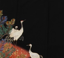 Mサイズ　ピンク長道若松立鶴柄の黒留袖フルセット(黒)|黒留袖