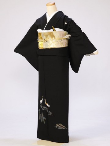 Mサイズ　立鶴流水垣根柄の黒留袖フルセット(黒)|黒留袖