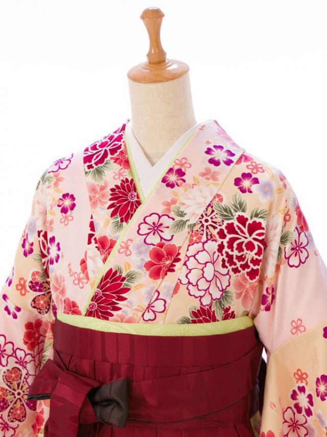 桜菊牡丹に華紋柄の卒業式袴フルセット(ピンク系)|卒業袴(普通サイズ)