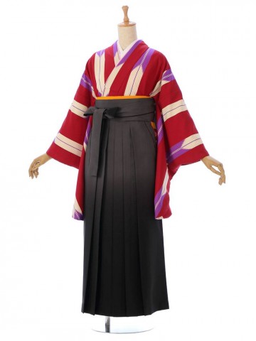レンタル袴 矢絣柄の卒業式袴フルセット(赤系)|卒業袴(普通サイズ)