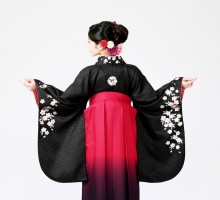 花紋桜柄の卒業式袴フルセット(黒系)|卒業袴(普通サイズ)