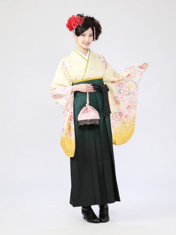 蘭小花柄の卒業式袴フルセット(黄色系)|卒業袴(普通サイズ)