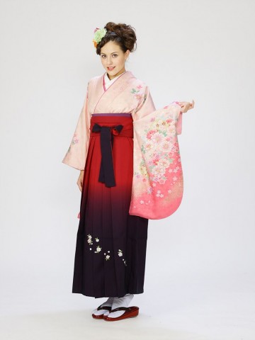 八重桜に雪輪柄の卒業式袴フルセット(ピンク系)|卒業袴(普通サイズ)
