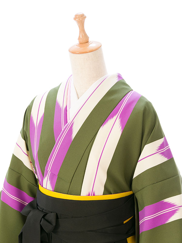 レンタル袴|矢がすり|抹茶|卒業式袴フルセット(グリーン系)|卒業袴(普通サイズ)