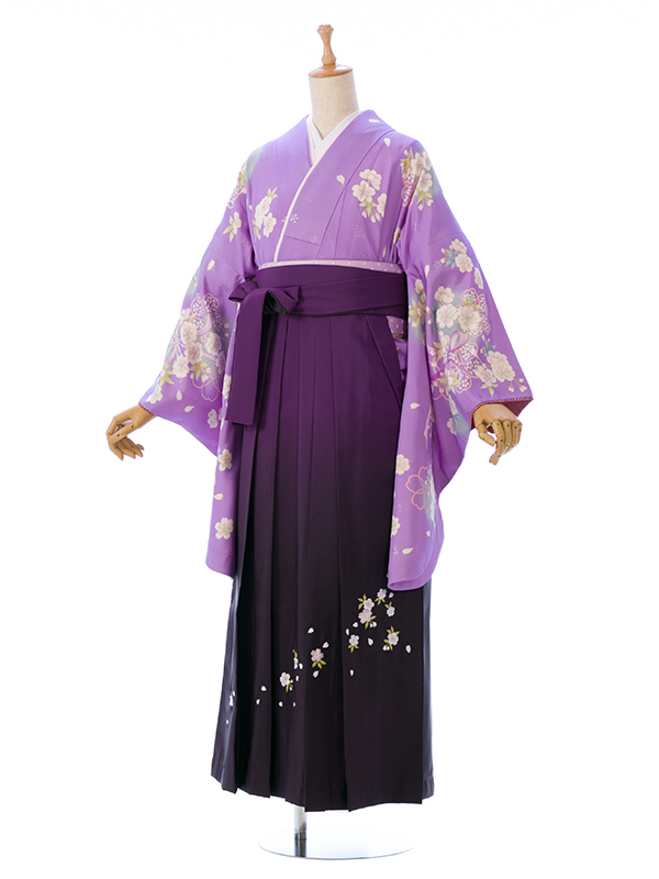 卒業式|桜　リボン柄の卒業式袴フルセット(パープル系)|卒業袴(普通サイズ)