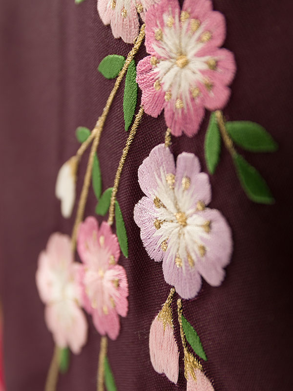 卒業式|先生|着物レンタル|桜の小花柄の卒業式袴フルセット(赤系)|卒業袴(普通サイズ)