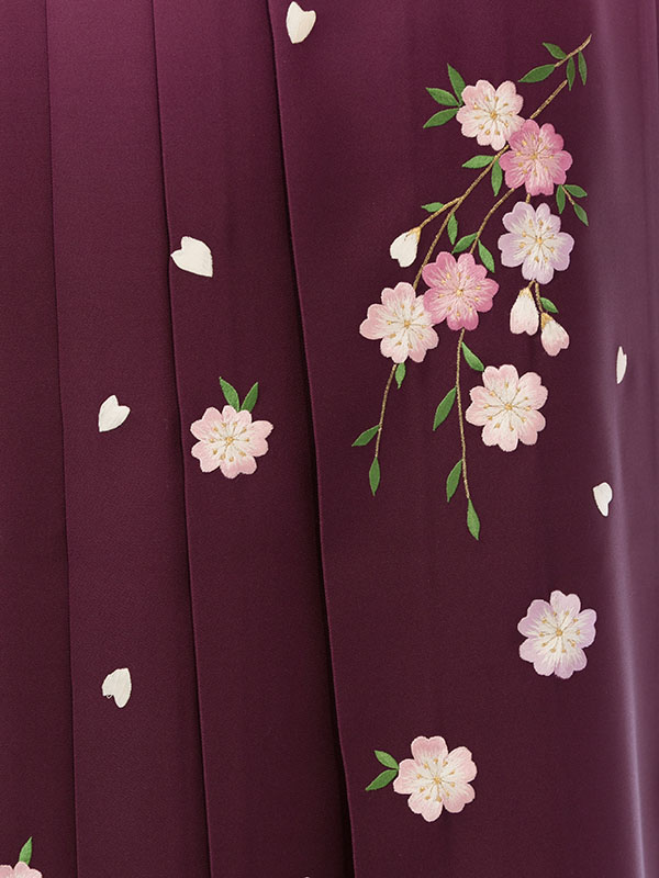 レンタル袴|赤着物|桜吹雪柄の卒業式袴フルセット(赤系)|卒業袴(普通サイズ)