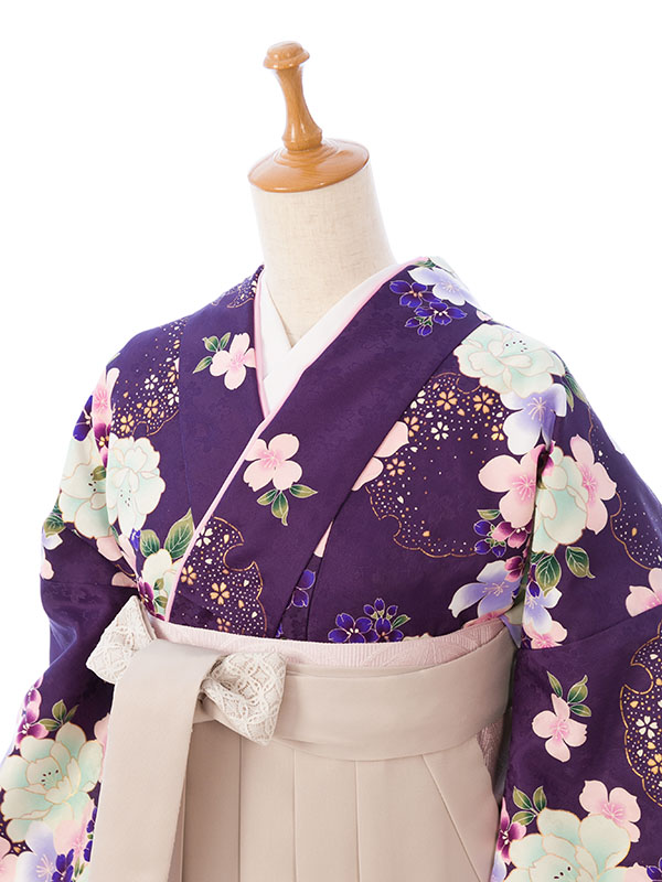 レンタル袴|153〜158㎝|小紋|卒業式袴フルセット(パープル系)|卒業袴(普通サイズ)